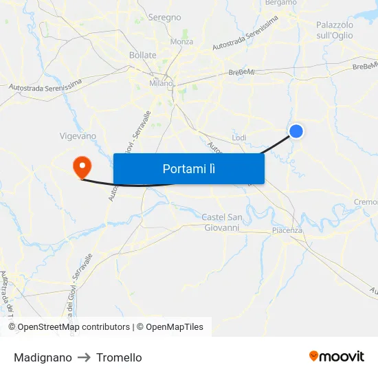 Madignano to Tromello map