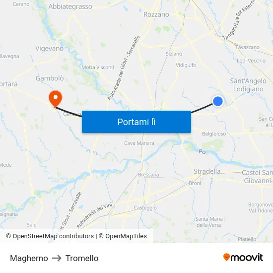 Magherno to Tromello map