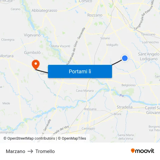 Marzano to Tromello map