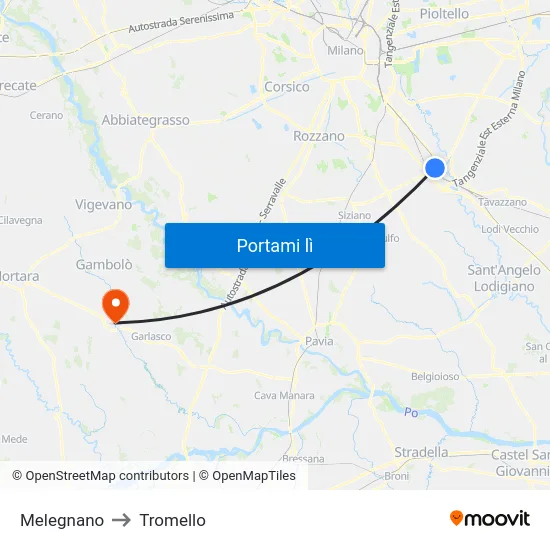 Melegnano to Tromello map