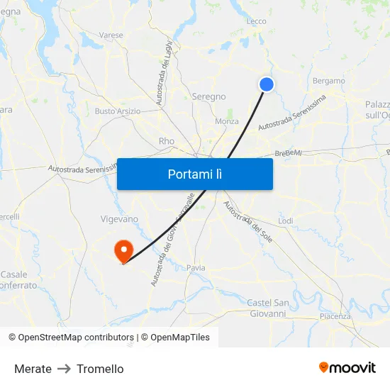 Merate to Tromello map