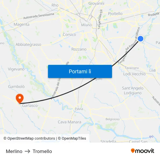 Merlino to Tromello map