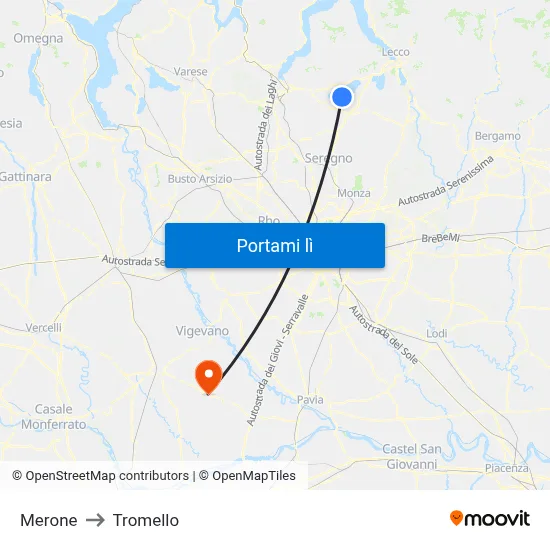 Merone to Tromello map