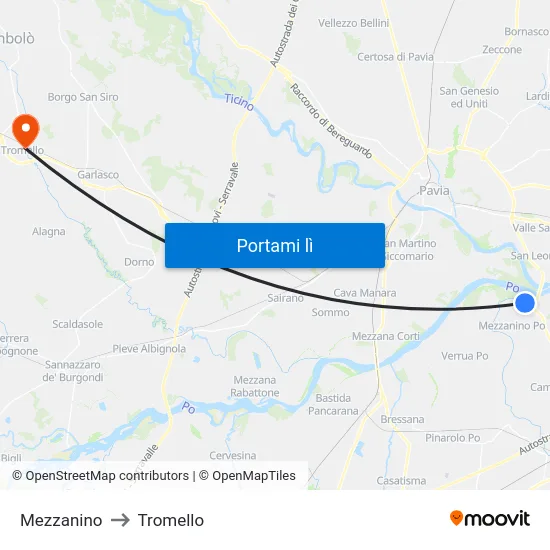 Mezzanino to Tromello map