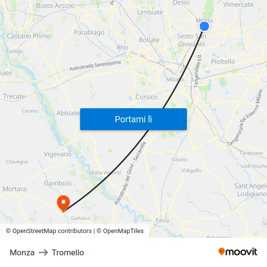 Monza to Tromello map