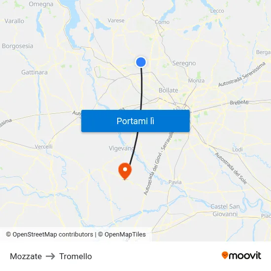 Mozzate to Tromello map