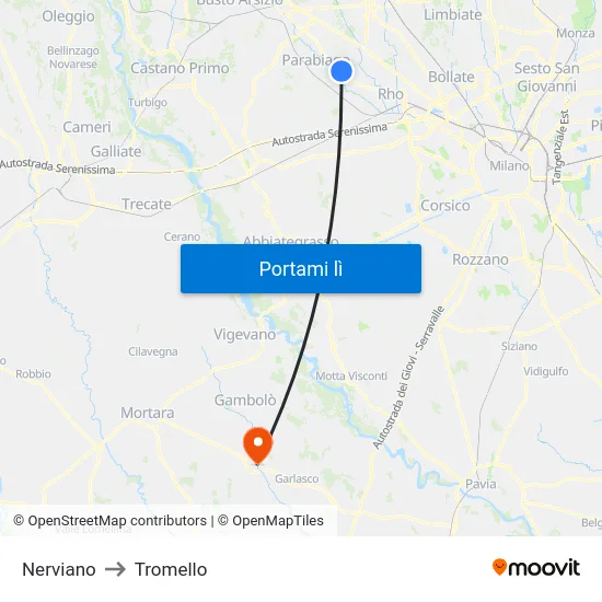 Nerviano to Tromello map