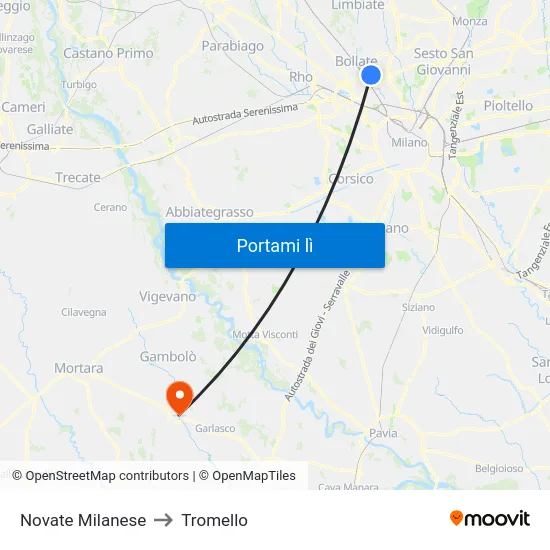 Novate Milanese to Tromello map