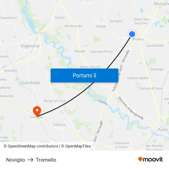 Noviglio to Tromello map