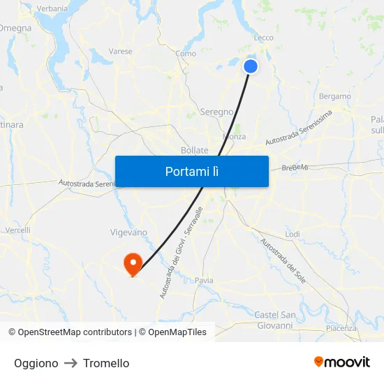 Oggiono to Tromello map