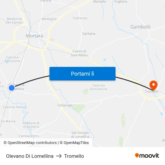 Olevano Di Lomellina to Tromello map