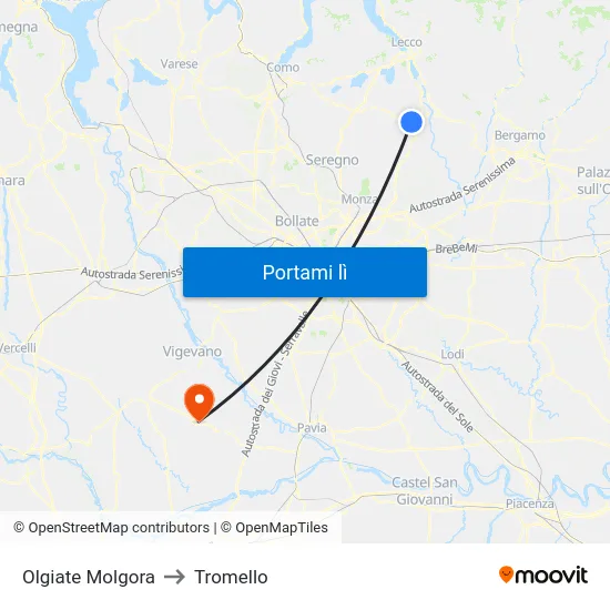 Olgiate Molgora to Tromello map