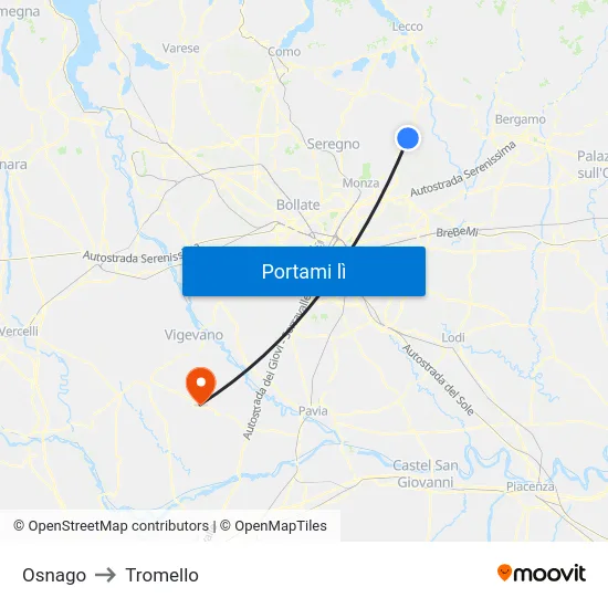 Osnago to Tromello map