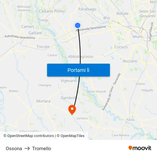 Ossona to Tromello map