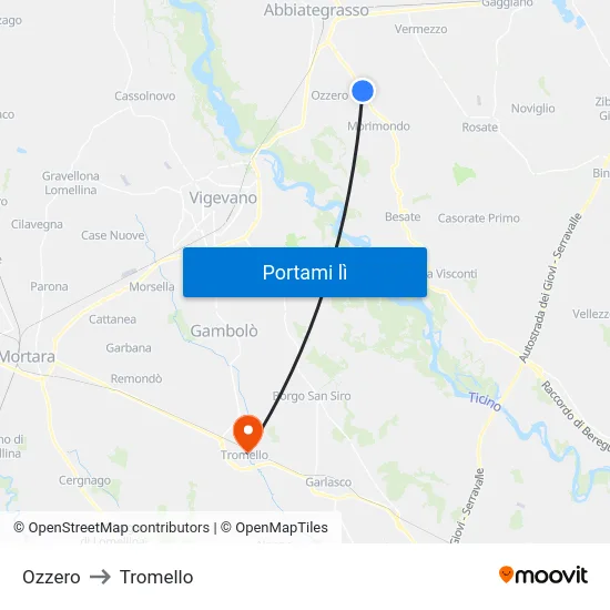 Ozzero to Tromello map