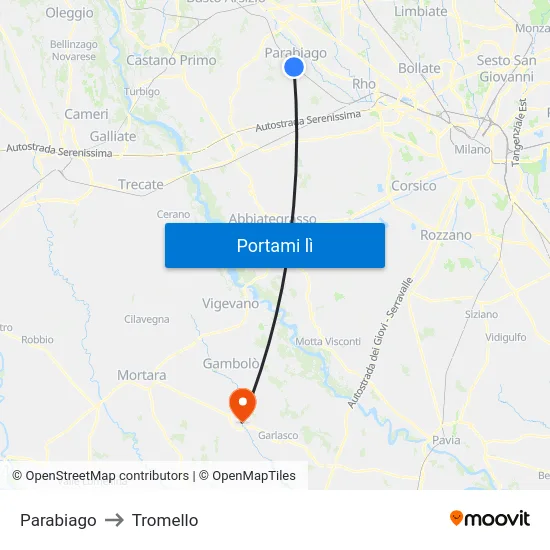 Parabiago to Tromello map