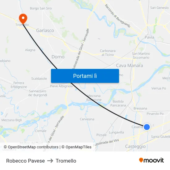 Robecco Pavese to Tromello map