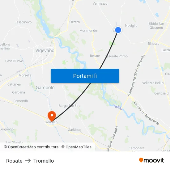 Rosate to Tromello map