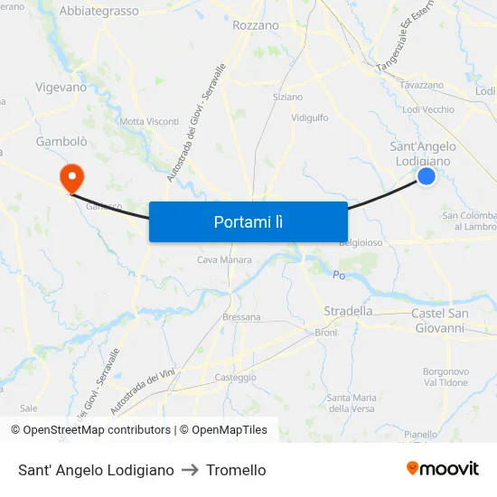 Sant' Angelo Lodigiano to Tromello map
