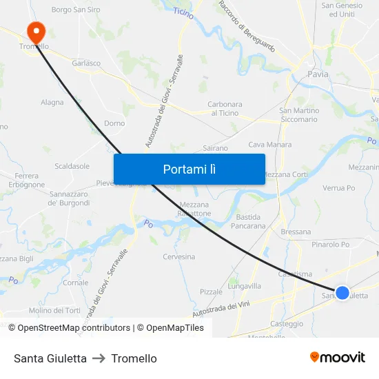 Santa Giuletta to Tromello map
