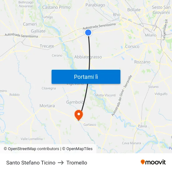 Santo Stefano Ticino to Tromello map