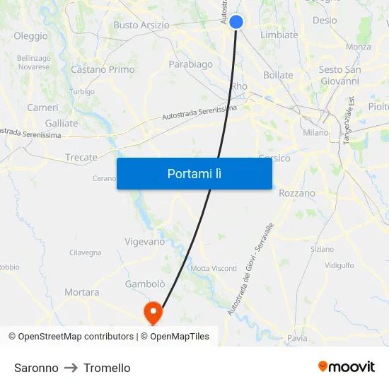 Saronno to Tromello map