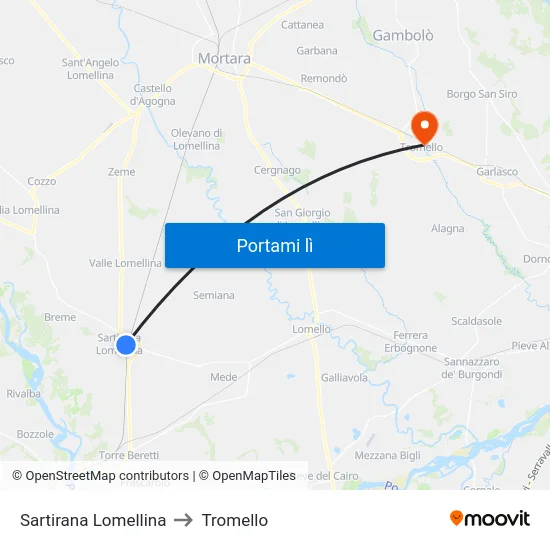 Sartirana Lomellina to Tromello map