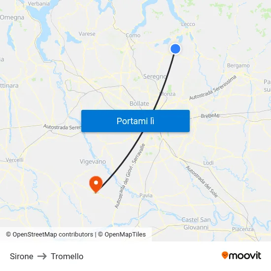 Sirone to Tromello map