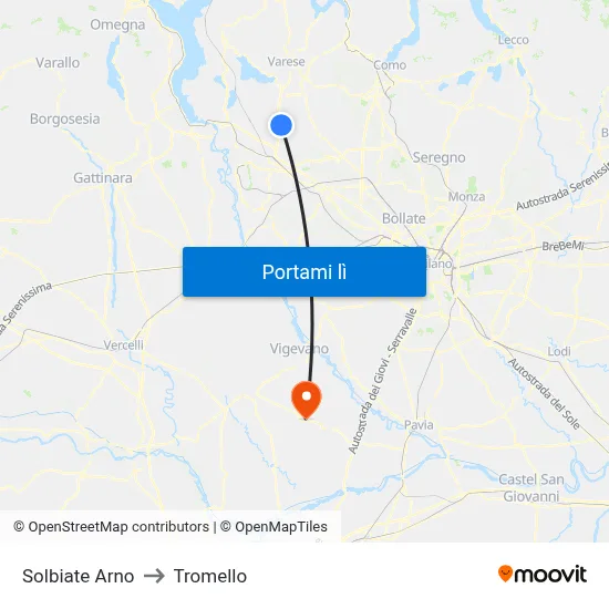 Solbiate Arno to Tromello map