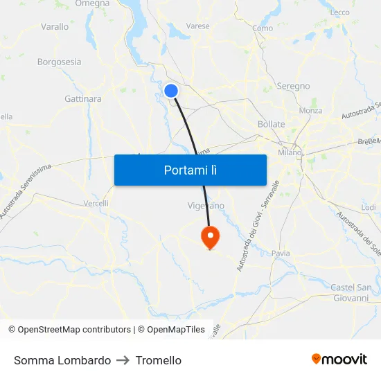 Somma Lombardo to Tromello map