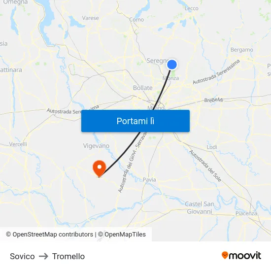 Sovico to Tromello map