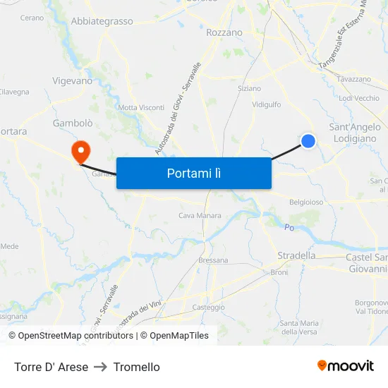 Torre D' Arese to Tromello map