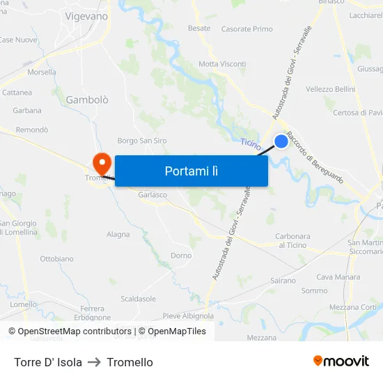 Torre D' Isola to Tromello map