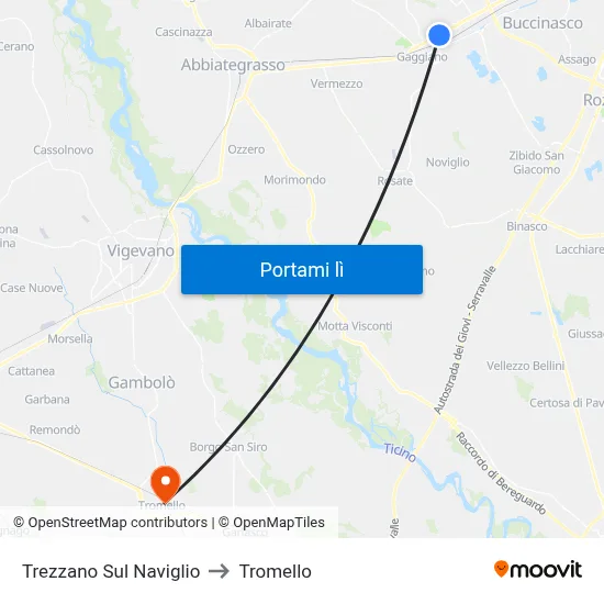 Trezzano Sul Naviglio to Tromello map