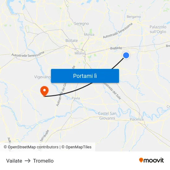 Vailate to Tromello map