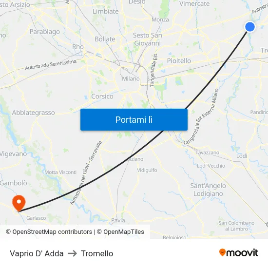 Vaprio D' Adda to Tromello map