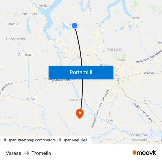 Varese to Tromello map