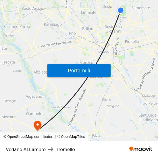 Vedano Al Lambro to Tromello map