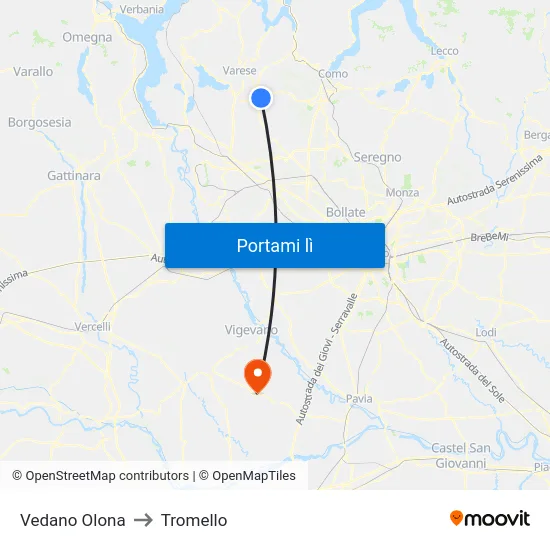 Vedano Olona to Tromello map