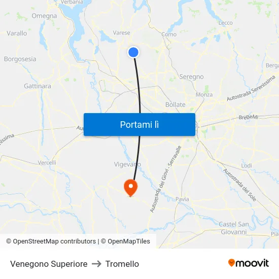 Venegono Superiore to Tromello map