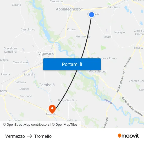 Vermezzo to Tromello map