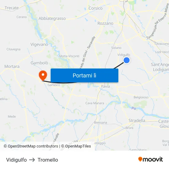 Vidigulfo to Tromello map