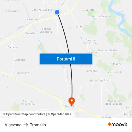 Vigevano to Tromello map