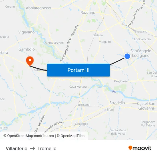 Villanterio to Tromello map