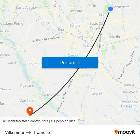 Villasanta to Tromello map