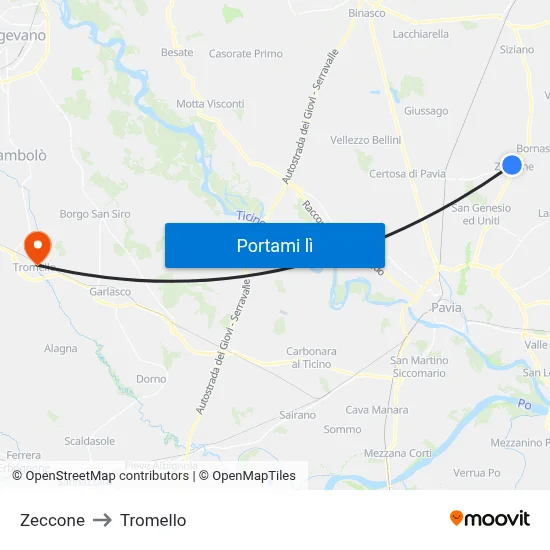 Zeccone to Tromello map