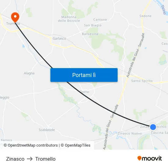 Zinasco to Tromello map