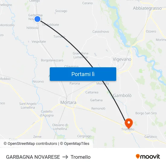 GARBAGNA NOVARESE to Tromello map