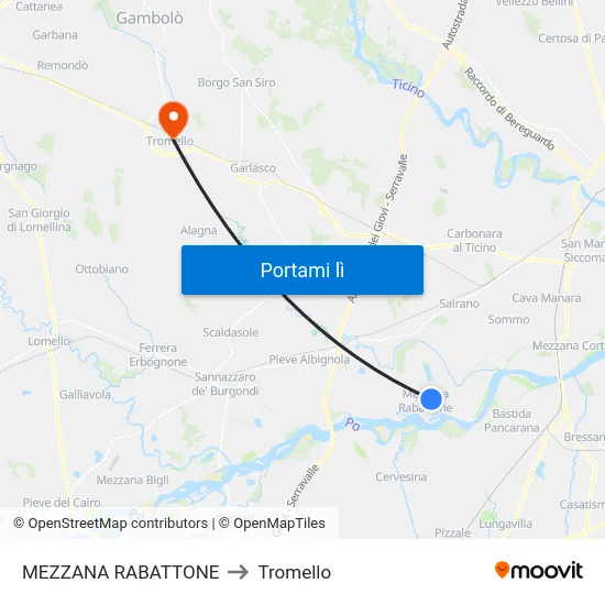 MEZZANA RABATTONE to Tromello map