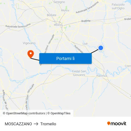 MOSCAZZANO to Tromello map